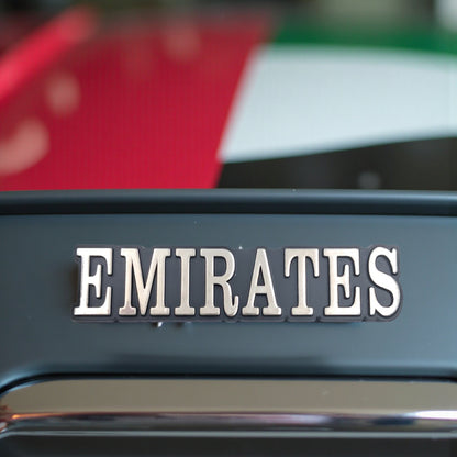 EMIRATES 3D Car Sticker Emblem – Silver Metallic Car Badge Logo with Strong Adhesive Back | H(2cm) x W(8cm) - Damoo