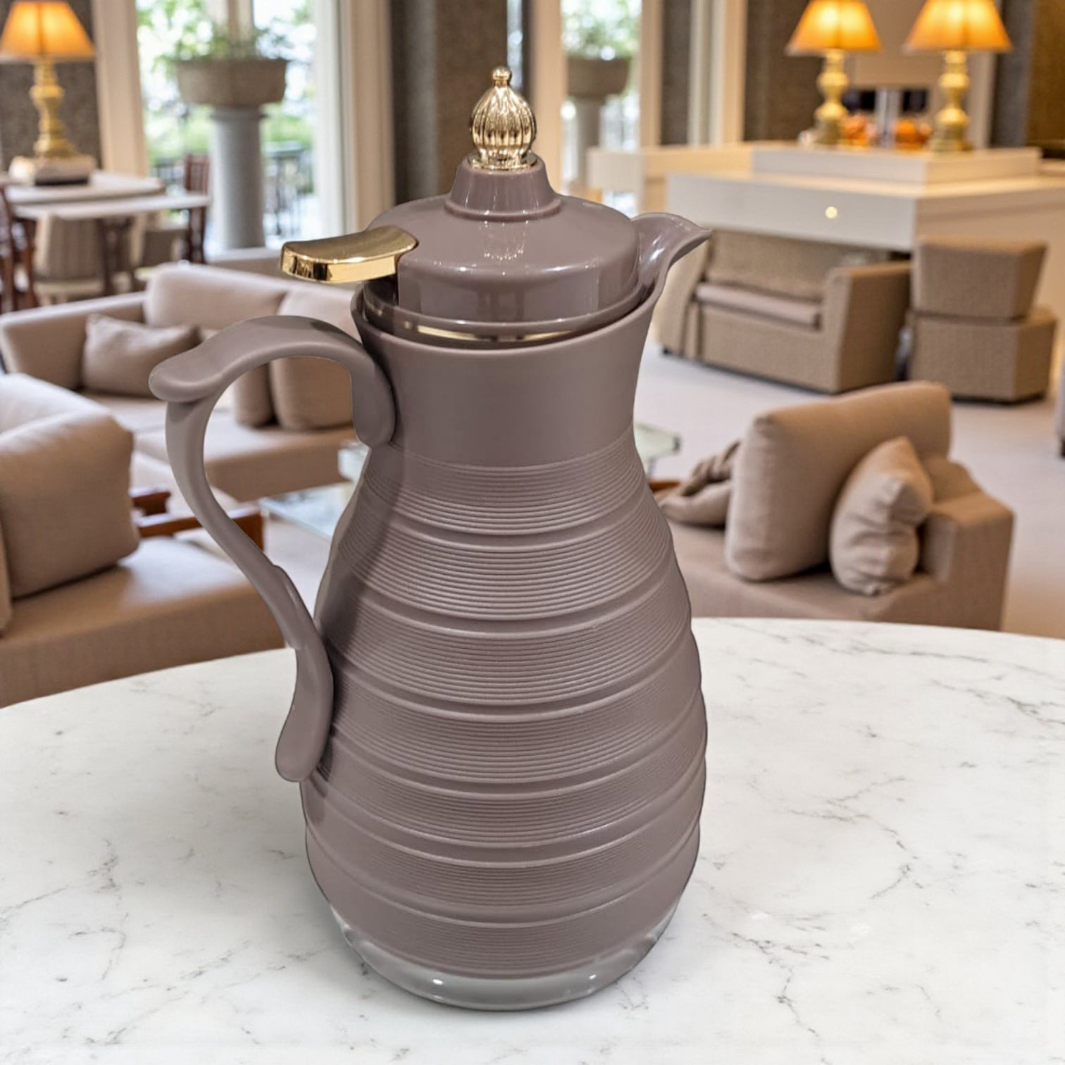 GERMAX Original Luxury Vacuum Flask 1L – Arabic Coffee & Tea Thermos | Elegant Gold Lid & Handle | 12H Hot / 24H Cold | Premium Glass Liner | Made in China - Damoo