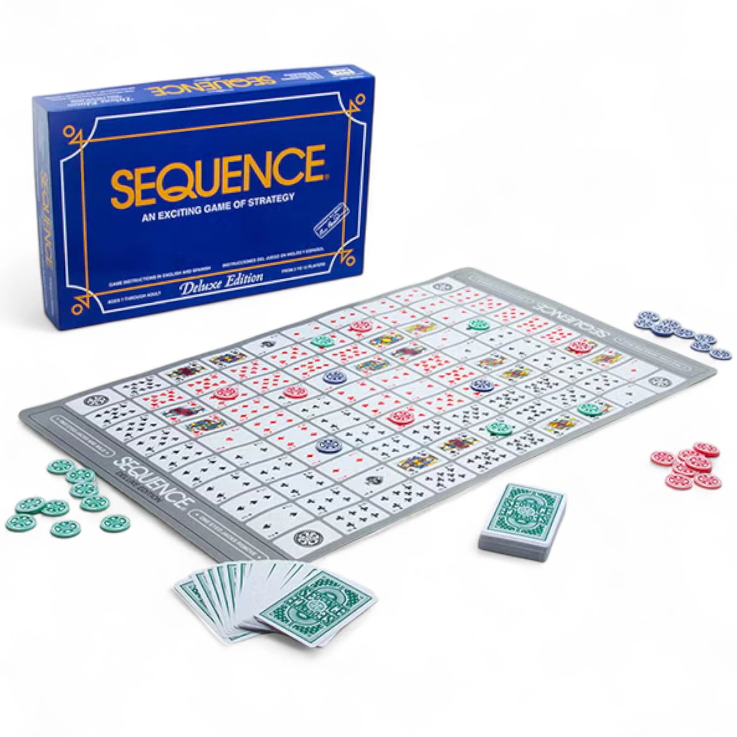 Sequence Deluxe Edition Board Game – Original Branded Card & Strategy Game for Kids, Adults & Families | Fun Party Game for 2–12 Players Age 7+ - Damoo