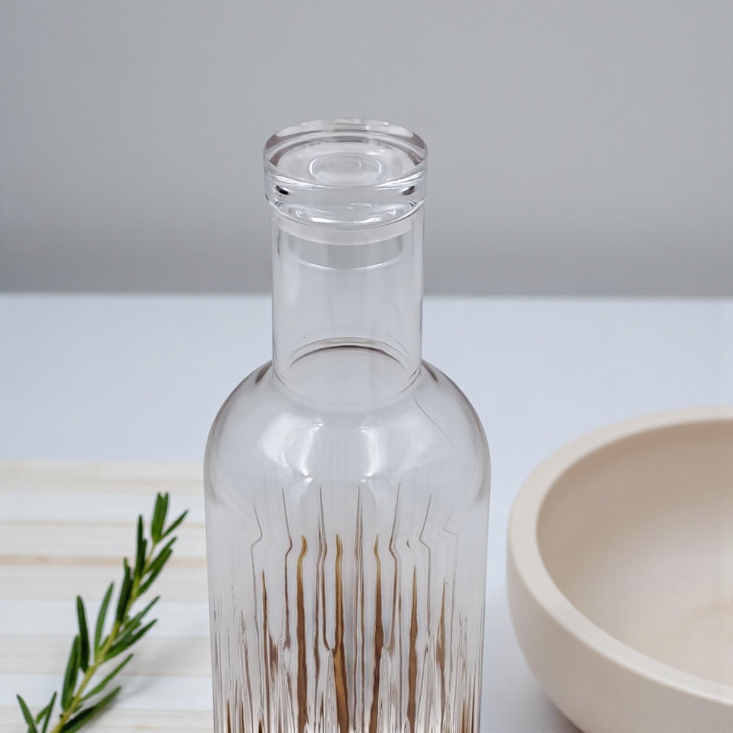 Luxury Tall Glass Bottle with Golden Stripes – Elegant Decorative Transparent Carafe for Water, Juice, or Table Display - Damoo