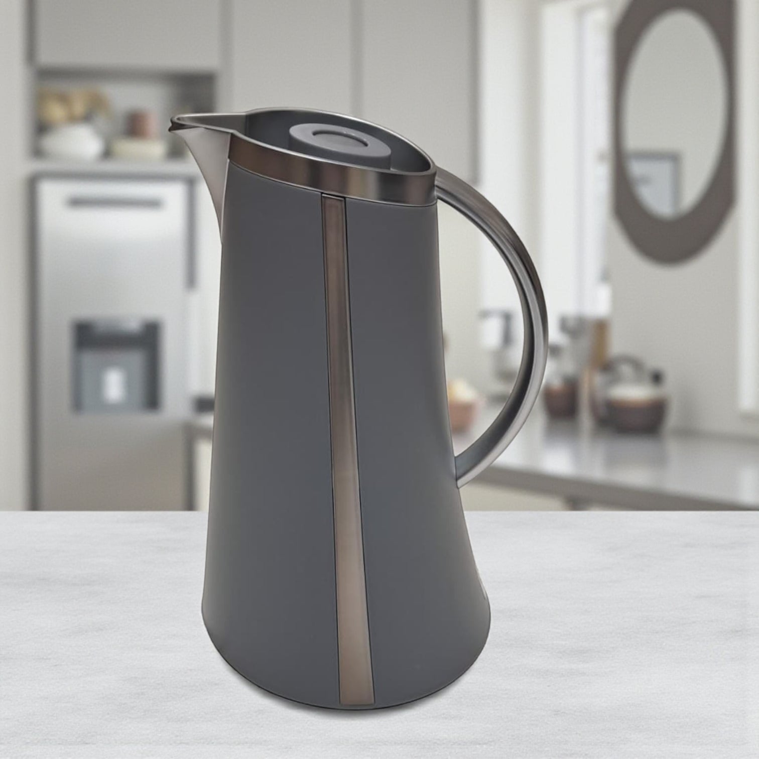 Germax Original Vacuum Insulated Coffee Pot 1L – Nordic Grey Thermo Jug | 12H Heat, 24H Cold | Leakproof One-Press Lid | High Quality Made in P.R.C. - Damoo