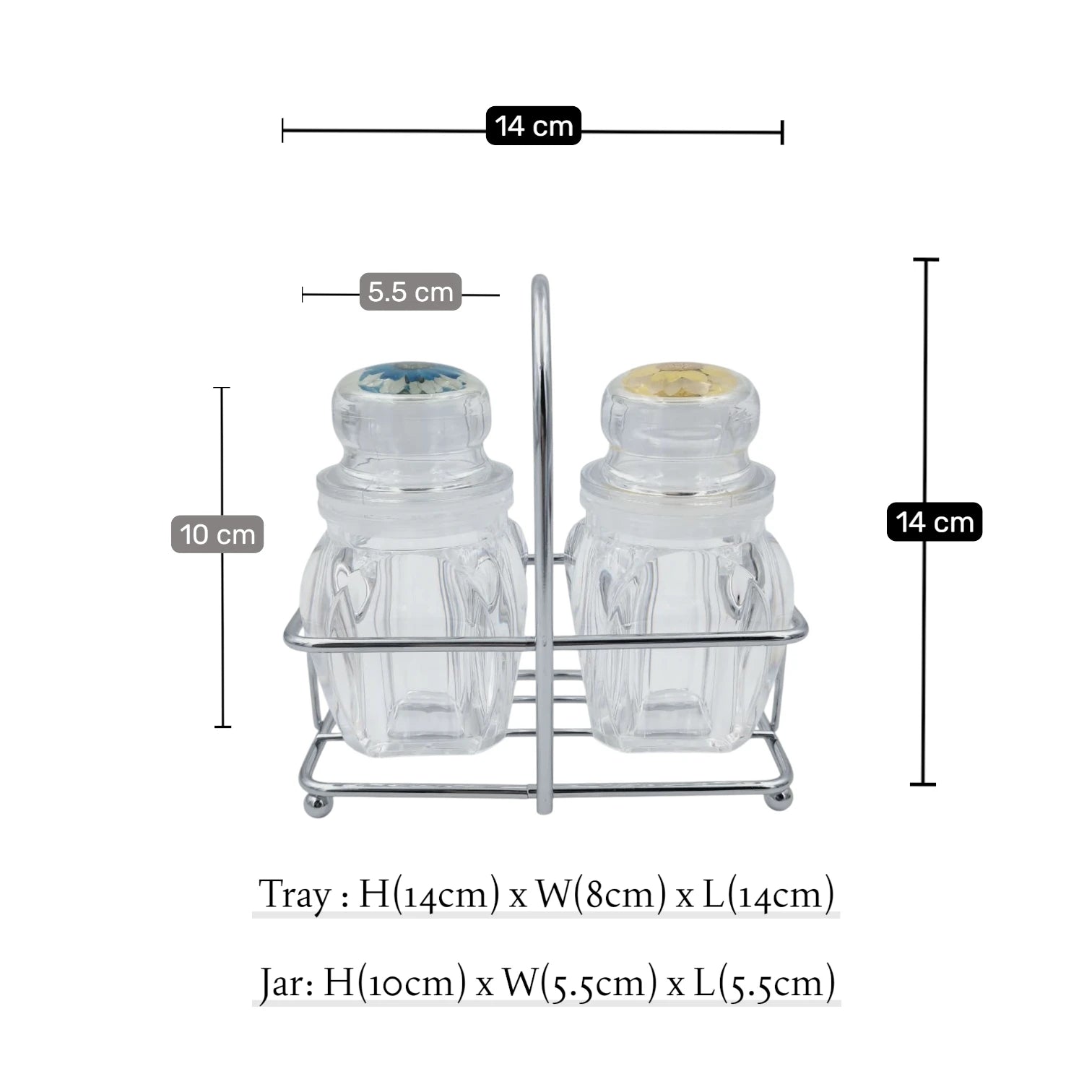 2-Piece Acrylic Cruet Set with Metal Stand, Spice & Condiment Jars with Lid (Salt & Pepper, Oil, Sauce Holder), Kitchen & Dining Table Organizer - Damoo