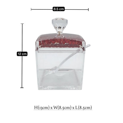 Acrylic Sugar Jar with Lid and Spoon, Clear Storage Container for Candy Condiments Spices, Decorative Kitchen Organizer, Available in 2 Designs - Damoo