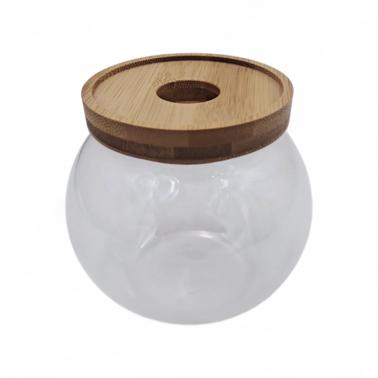 Elegant Round Glass Jar with Bamboo Lid – Minimalist Transparent Storage Bowl | Decorative Glass bowl for Home & Kitchen