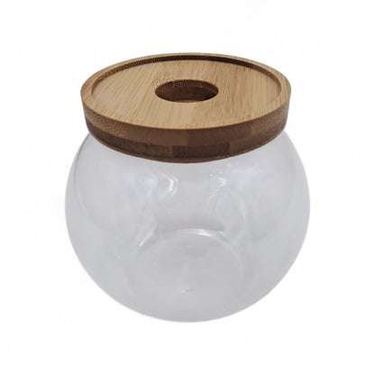 Elegant Round Glass Jar with Bamboo Lid – Minimalist Transparent Storage Bowl | Decorative Glass bowl for Home & Kitchen