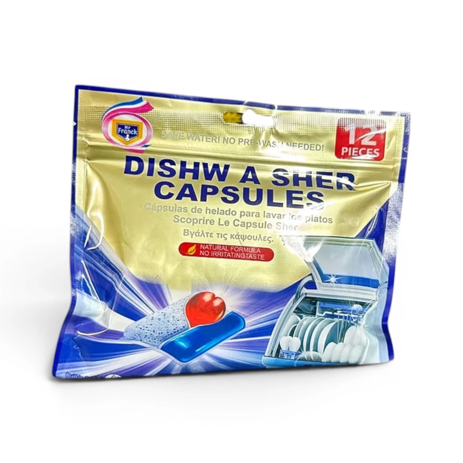 Franck Dishwasher Capsules, Automatic Dishwashing Detergent Pods for Sparkling Clean Dishes, Grease Removal Formula, 12 Pieces - Damoo