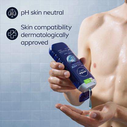 NIVEA MEN Cool Kick Shower Gel 250ml – 3in1 Body Face & Hair Wash with Icy Menthol 24H Fresh Effect pH Balanced Daily Cleanser - Damoo
