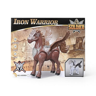 Iron Warrior Horse Toy with Light & Sound, Electronic Knight Horse Figure with Weapons, Interactive Music Toy for Kids 3+ - Damoo