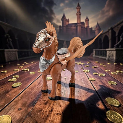Iron Warrior Horse Toy with Light & Sound, Electronic Knight Horse Figure with Weapons, Interactive Music Toy for Kids 3+ - Damoo