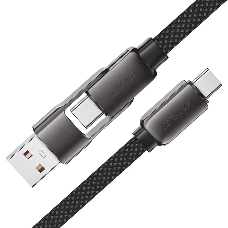 كابل ACEFAST Acewire Pro C13-04 من USB-A/USB-C إلى USB-C بطول 1.2م – شحن سريع 60 واط ونقل بيانات USB 2.0، أسود مضفّر بالنايلون