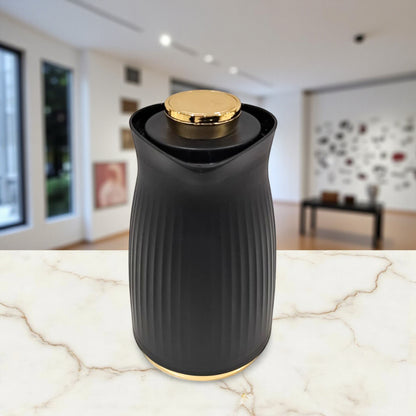 GERMAX Elegant Black & Gold Insulated Thermos Flask – Premium Vacuum Jug for Hot & Cold Beverages – 1 L Capacity with Luxury Golden Handle & Lid - Damoo