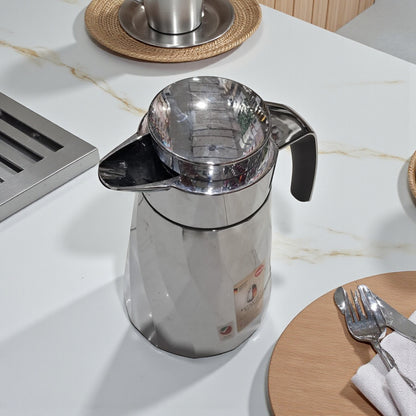 Emsa Cone Thermal Jug Swirl 1 L – Metallic Silver | Premium German-Made Vacuum Flask with Glass Liner for Hot & Cold Drinks - Damoo