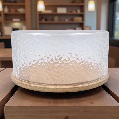 Textured Glass Cake Dome with Bamboo Base | Elegant Serving Display Cover for Cakes, Pastries & Cheese | Eco-Friendly & Modern Kitchenware