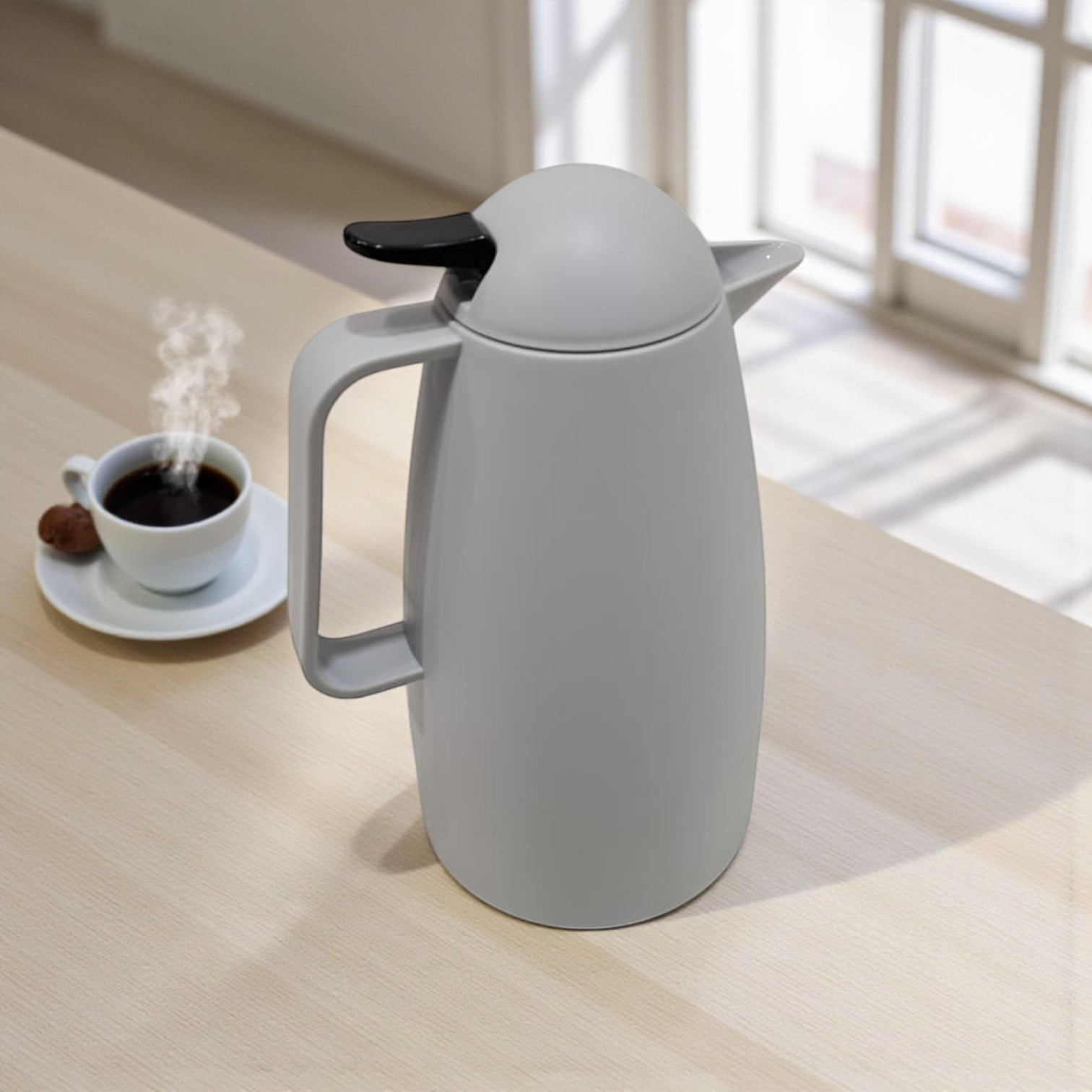 Crystal House Beige Thermos Flask – Arabic Coffee Design | Double-Wall Insulated Dallah Style Flask for Hot & Cold Drinks - Damoo