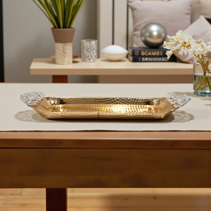 Luxury Rectangular Gold Metal Serving Tray with Decorative Floral Handles – Elegant Table & Event Decor - Damoo