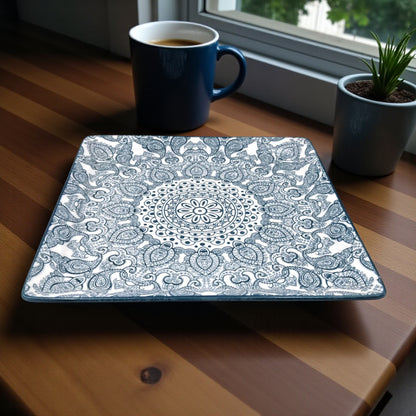 Ceramic Square Plate 26.5 x 26.5 cm | Blue Arabesque Pattern | Premium Glazed Stoneware Serving Plate | Dishwasher & Microwave Safe | Two Designs – Light Blue / Dark Blue