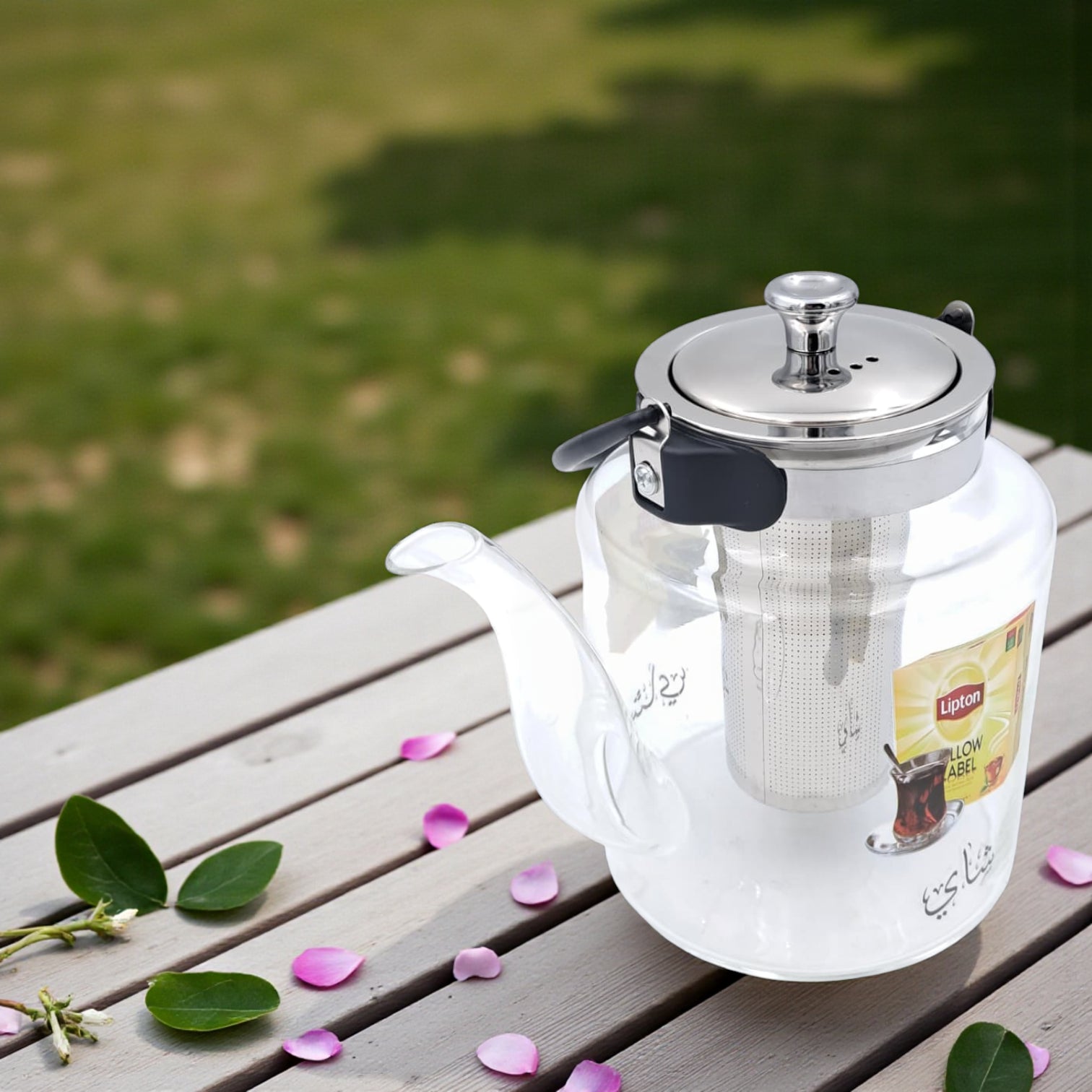 Pyrex Glass Teapot with Stainless Steel Infuser | Heat-Resistant Clear Tea Kettle with Black Handle for Family Use | Borosilicate Teapot for Karak, Tea & Coffee Brewing