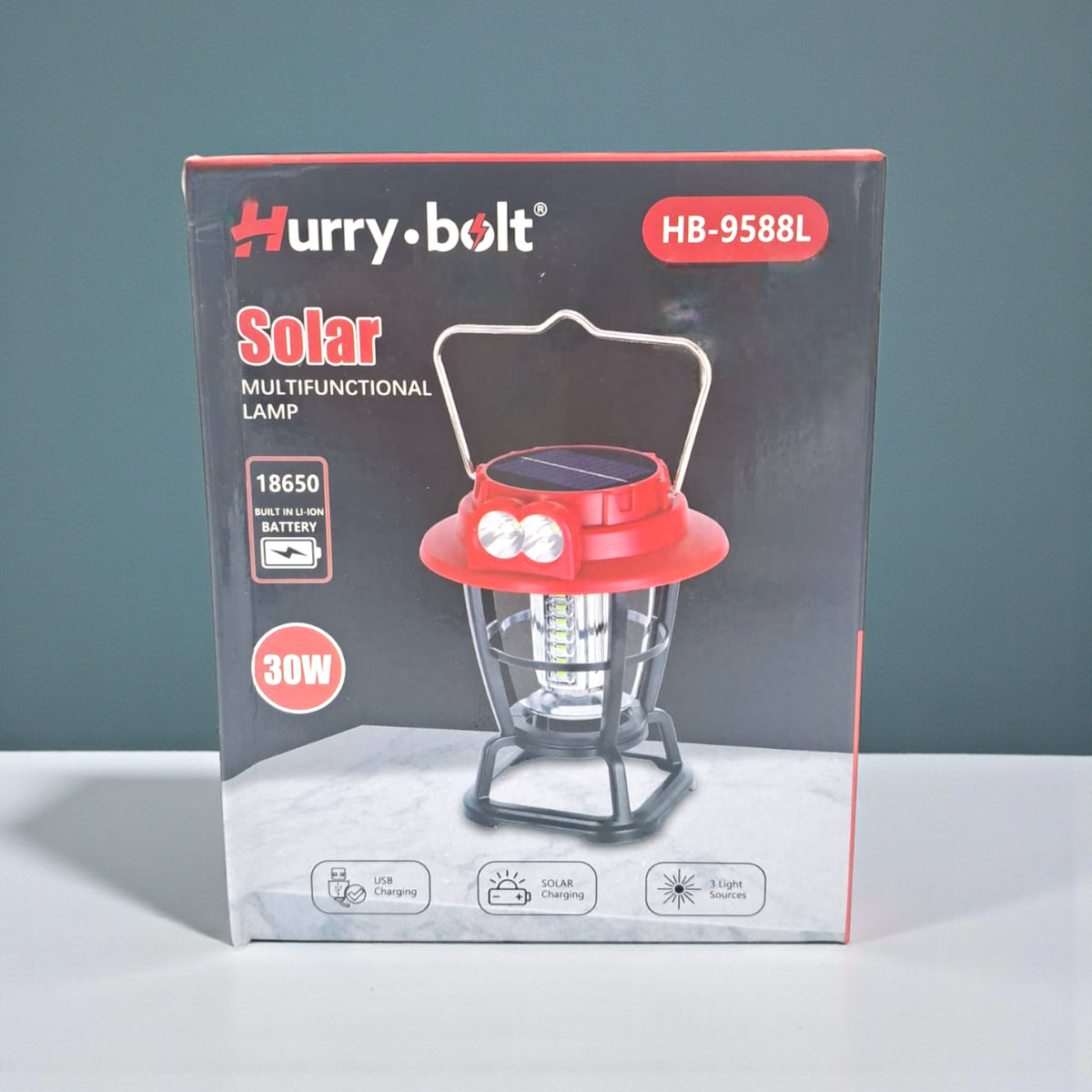 Hurry Bolt HB-9588L Solar Rechargeable LED Lantern 30W – 300 Lumens with USB + Solar Charging, Dual Light Sources & Handle | 1200mAh Battery for Camping, Hiking, Home & Emergency Use