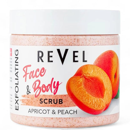 REVEL Apricot & Peach Face & Body Scrub 475ml | Gentle Exfoliator with Natural Fruit Extracts | Removes Dead Skin Cells, Brightens & Smooths Complexion - Damoo