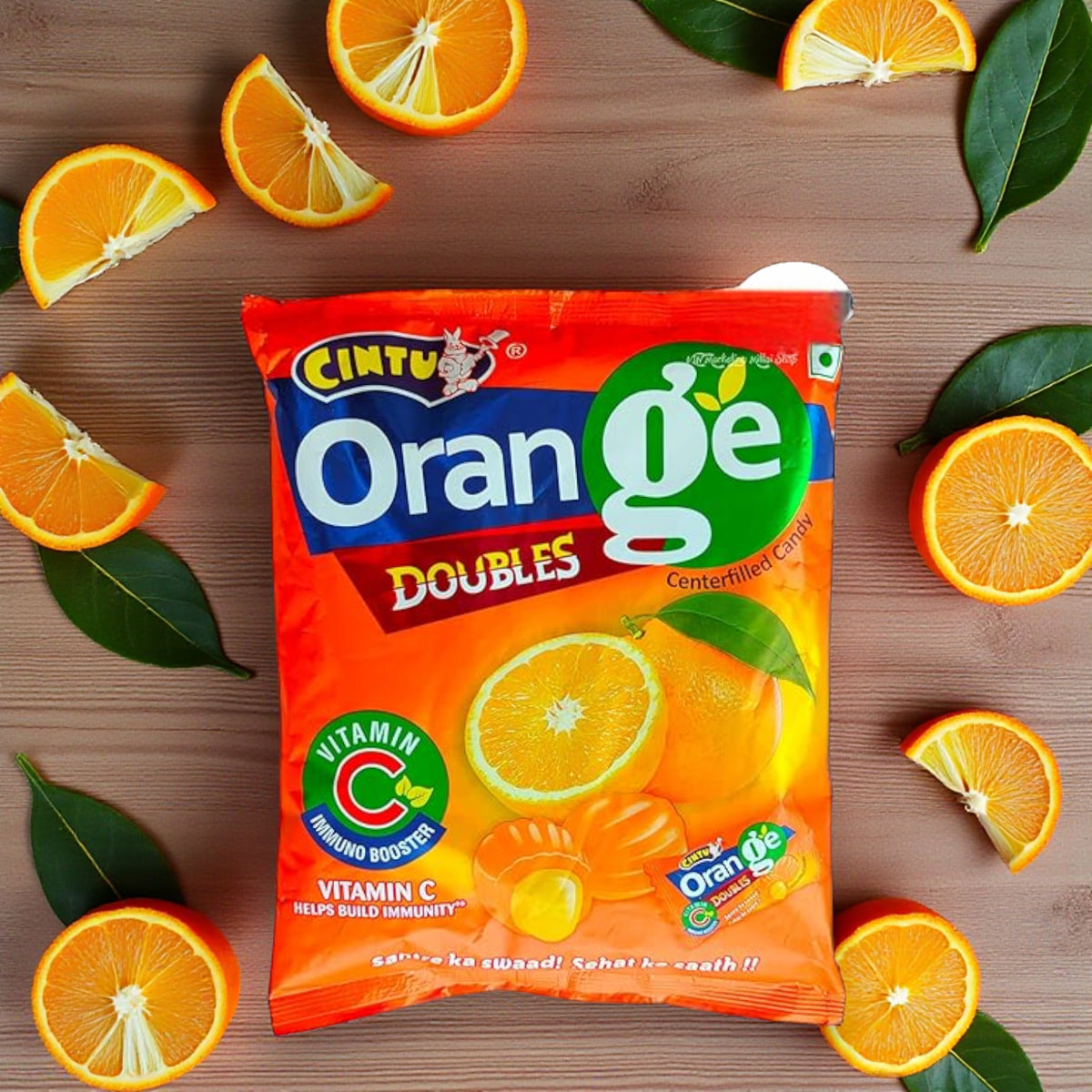 Cintu Orange Doubles Centerfilled Candy – Vitamin C Immuno Booster | Juicy Orange Flavour Filled Candy | Individually Wrapped Sweets Pack for Kids & Adults | 150 PCS Family Pack