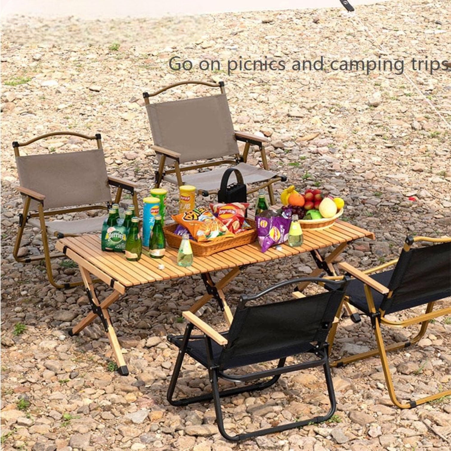 Outdoor Folding Camping Chair – Portable Medium-Size Dazzle Black Fishing, Picnic, and Beach Chair with Wooden Armrests and Heavy-Duty Steel Frame