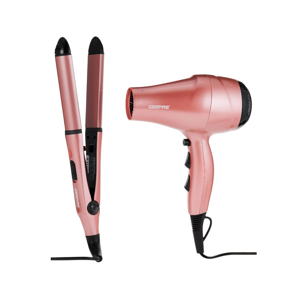 Geepas 4-in-1 Hair Styling Set – 2200W Portable Hair Dryer, Straightener & Curler with EVA Travel Bag, 2 Speed & 3 Heat Settings, Cool Shot Function – Compact Styling Kit for Home, Travel & Salon Use - GHF86054 - Damoo