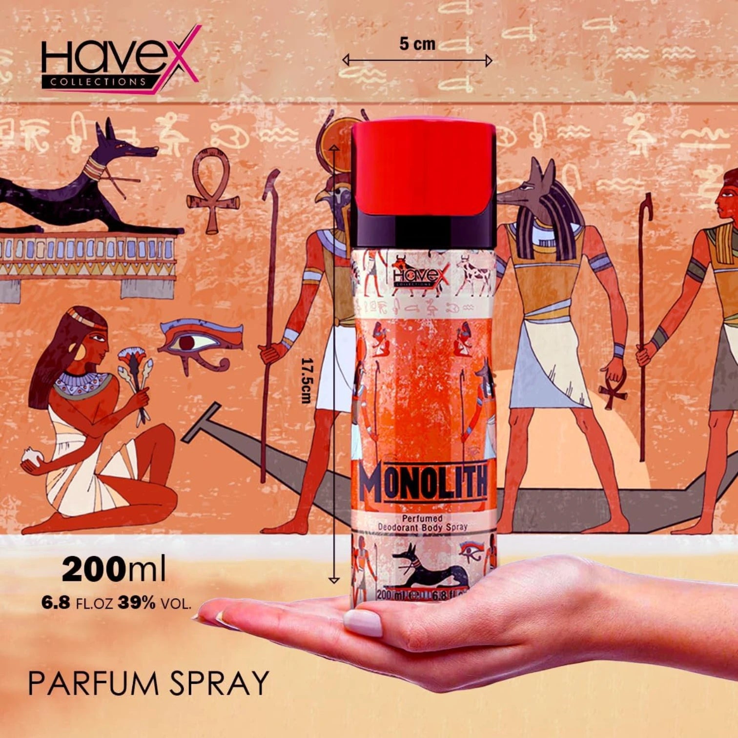 Havex Monolith Perfumed Deodorant Body Spray for Men – Premium Fresh & Masculine Fragrance with Natural Ingredients, Long-Lasting Odor Protection, Egyptian-Inspired Packaging, 200ml Spray Bottle - Damoo