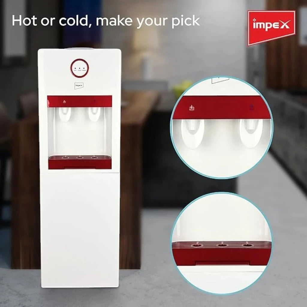 Impex Water Dispenser – 5L Heating & 3L Cooling Capacity | Stainless Steel Tank, Dual Taps, Storage Cabinet, 420W Cooling, 550W Heating,  WD 3902 - White - Damoo