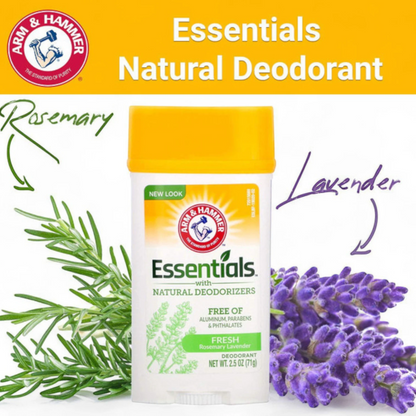 Arm & Hammer Essentials Natural Deodorant Stick Rosemary & Lavender – Twin Pack (2 x 71g) | 24H Odor Protection | Aluminum-Free, Paraben-Free & Gentle on Skin - Damoo