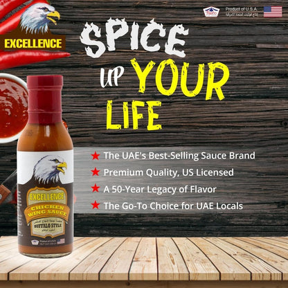 Excellence Buffalo Style Chicken Wing Sauce 354ml – Spicy American-Style Wing Sauce for Grilling, Dipping & Cooking | Authentic Flavor, Made in USA