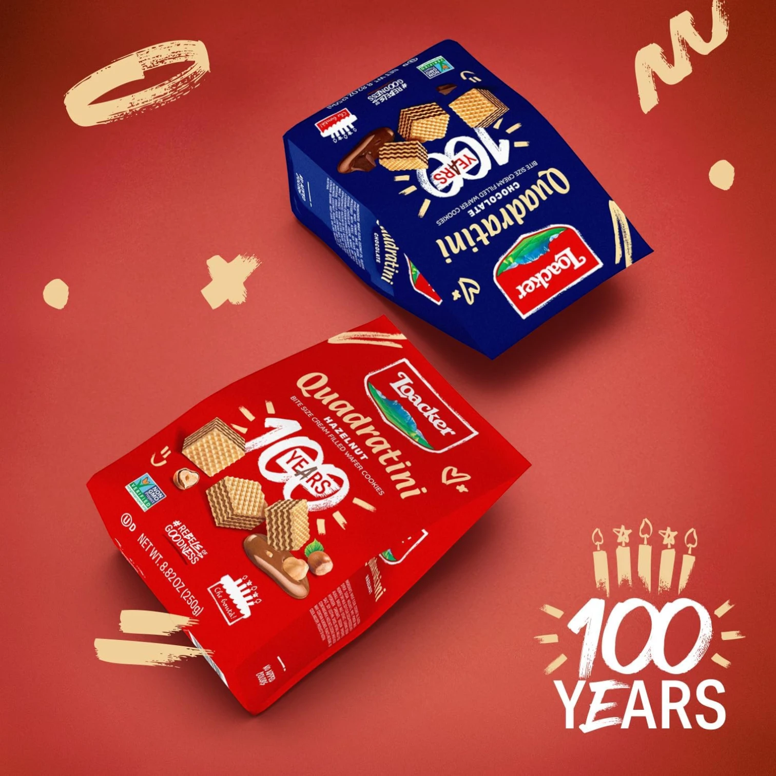 Loacker Quadratini Napolitaner Wafers – 125g | Crispy Wafers with Hazelnut Cream – Perfect for Parties, Weddings, and Birthdays - Damoo