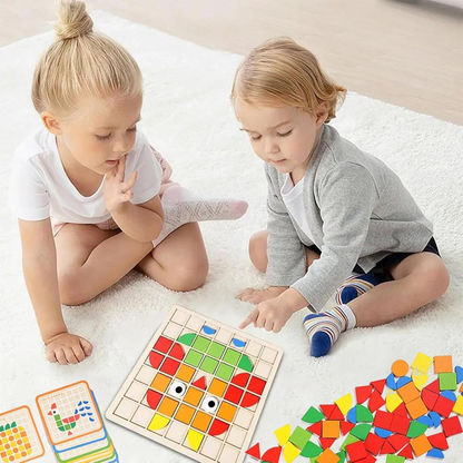 BMT 3D Mosaic Puzzle Wooden Building Blocks Toy – 120 Pcs Montessori Early Educational Set with Sticks, Rings, Pattern Cards & Storage Bag | Creative STEM Learning Toy for Kids Ages 3+ - Damoo