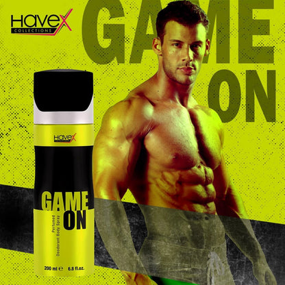 Havex Game On Perfumed Deodorant Body Spray for Men – Bold Spicy & Sizzling Fragrance, Long-Lasting Freshness & Everyday Confidence Booster, Premium Perfume Quality, 200ml Spray Can - Damoo