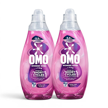 OMO Wonder Wash Liquid Laundry Detergent Ultra Care 1480ml x2 Pack – Fast 15-Minute Stain Removal, Designed for Short Cycles, Gentle Fabric Care - Damoo