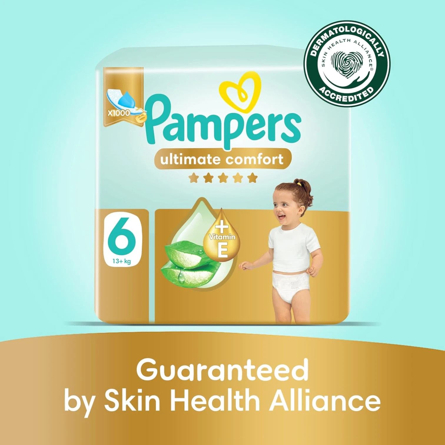 Pampers Ultimate Comfort Taped Diapers – Size 6 (13+ kg), 36 Count | Infused with Aloe Vera & Vitamin E | x1000 Leak Locks™ Technology, Double Leak Guards & SHA Certified Skin Protection - Damoo