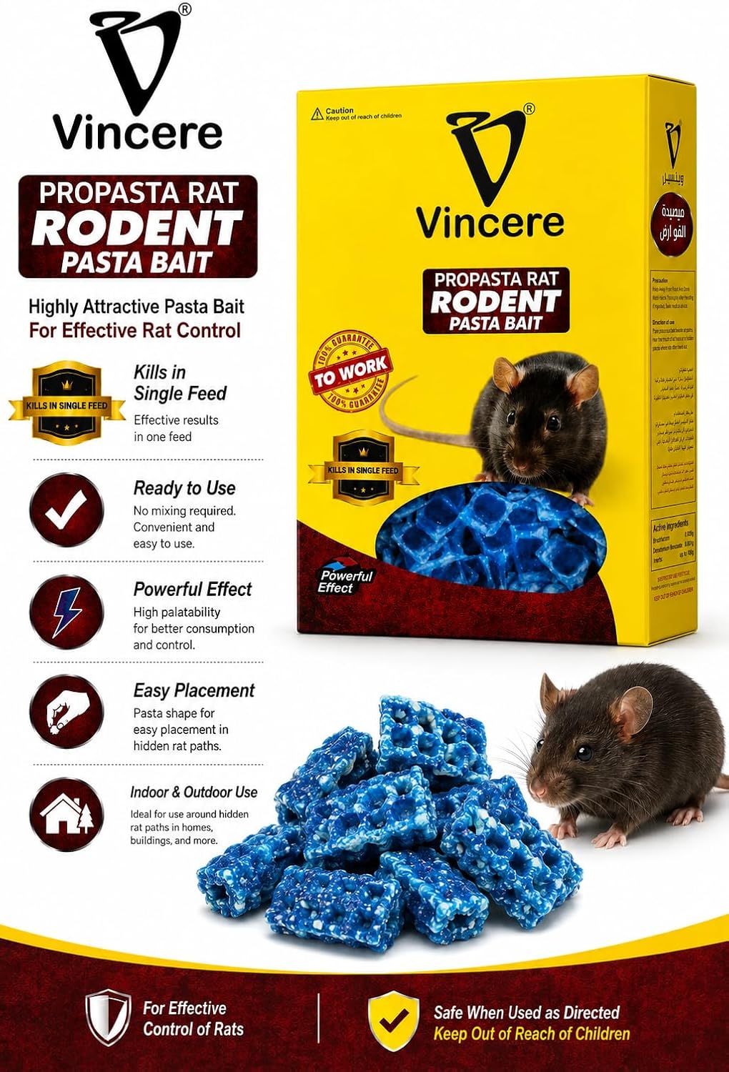 Vincere Rodent Pasta Bait for Rats and Mice – 100g | Restricted Use Pesticide | Rat Control Bait | Ready-to-Use Blue Paste Bait Blocks for Indoor and Around-Building Rodent Control