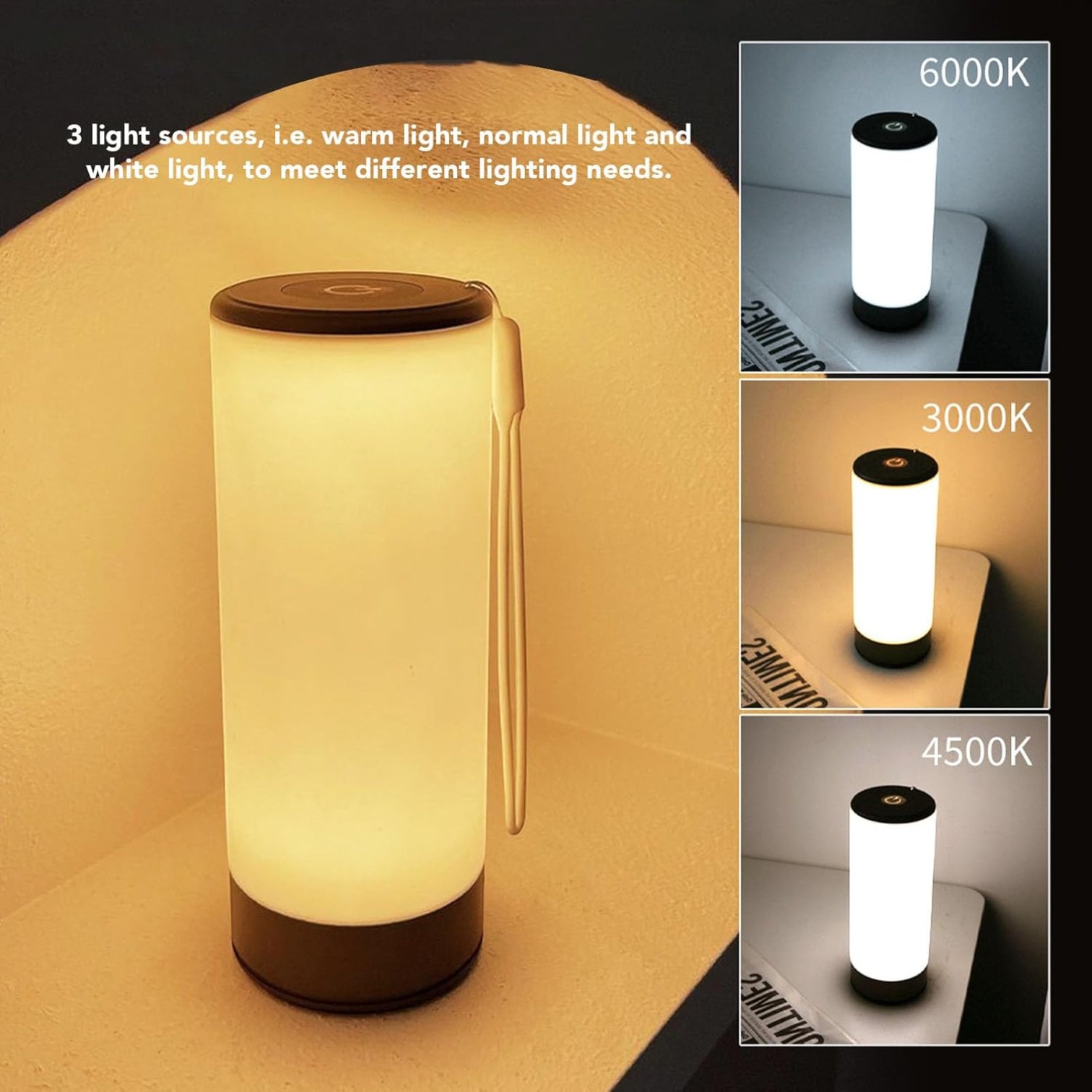 Portable LED Bedside Reading Light – Rechargeable USB Touch Control Table Lamp with 3 Adjustable Light Colors – Eye Protection Night Light for Bedroom, Camping, Outdoor & Emergency Use - Damoo