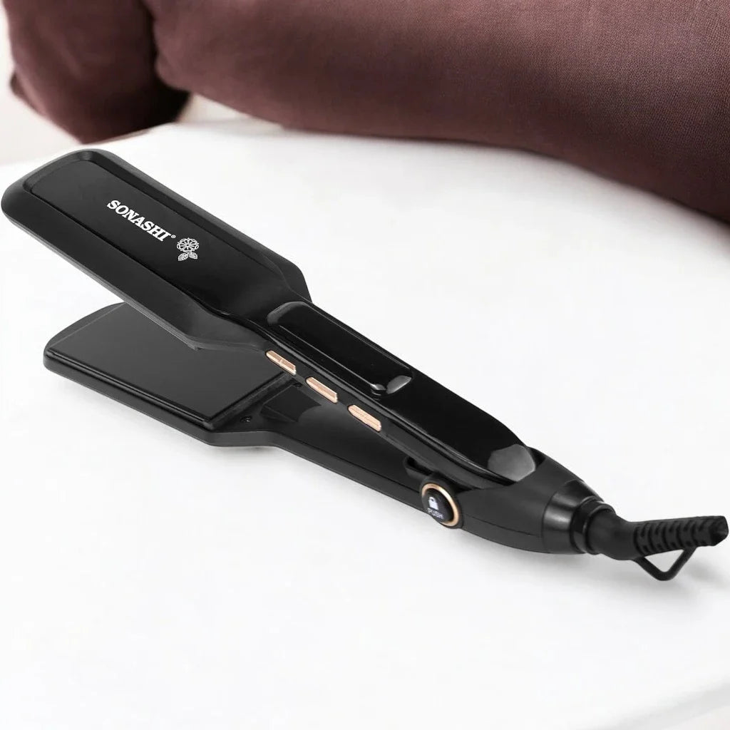 Sonashi Hair Straightener with Ceramic Coated Plates – Digital Blue LED Display, Adjustable Temperature up to 230°C, PTC Heating, Auto Shut-Off, 360° Swivel Cord – Sleek Black Design, 55W - SHS-2081 - Damoo