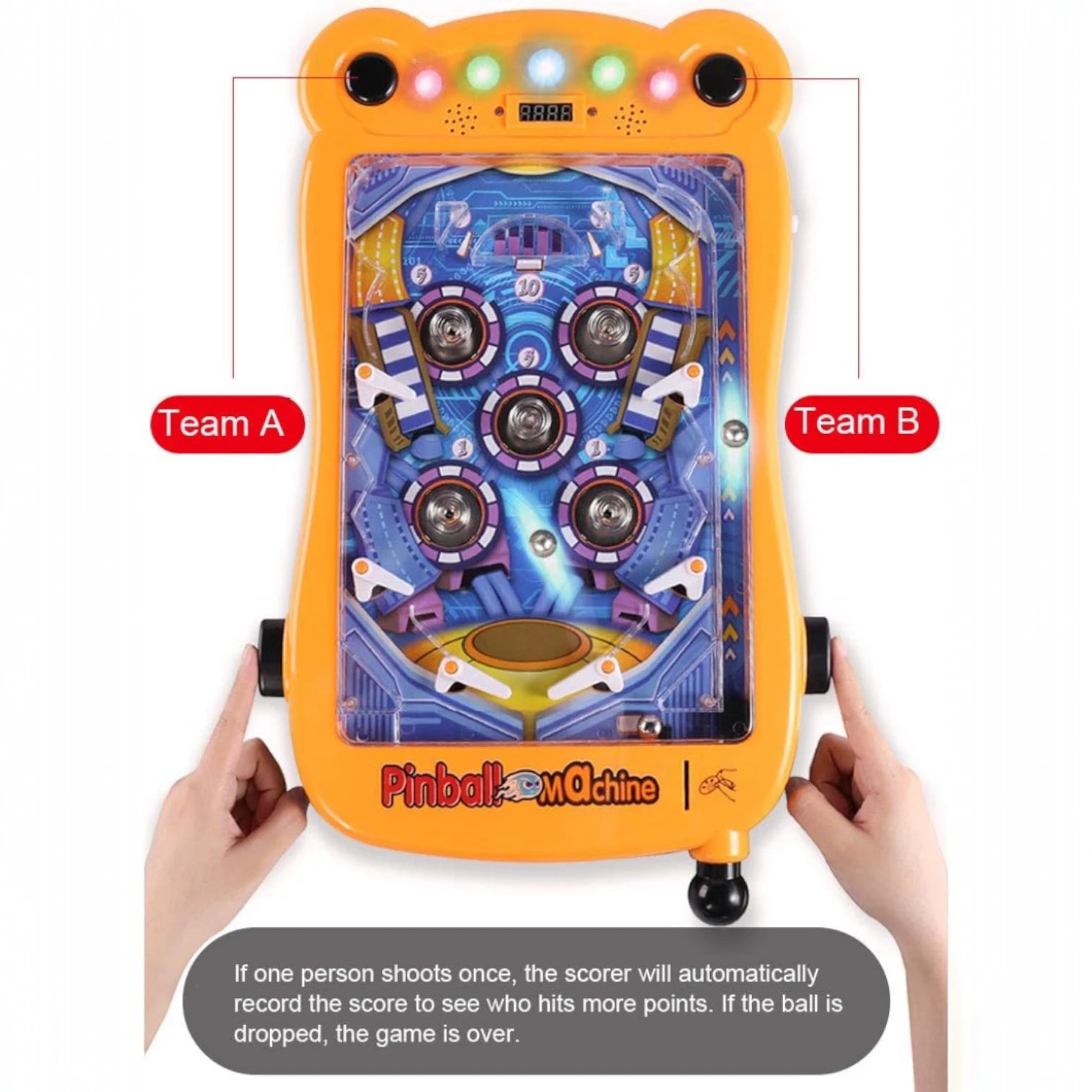 Huanuo Electronic Pinball Machine – Retro Arcade Game with Lights & Sounds, Four-Bar Design, 12 Coins | Parent-Child Interactive Toy for Kids 6+ & Adults
