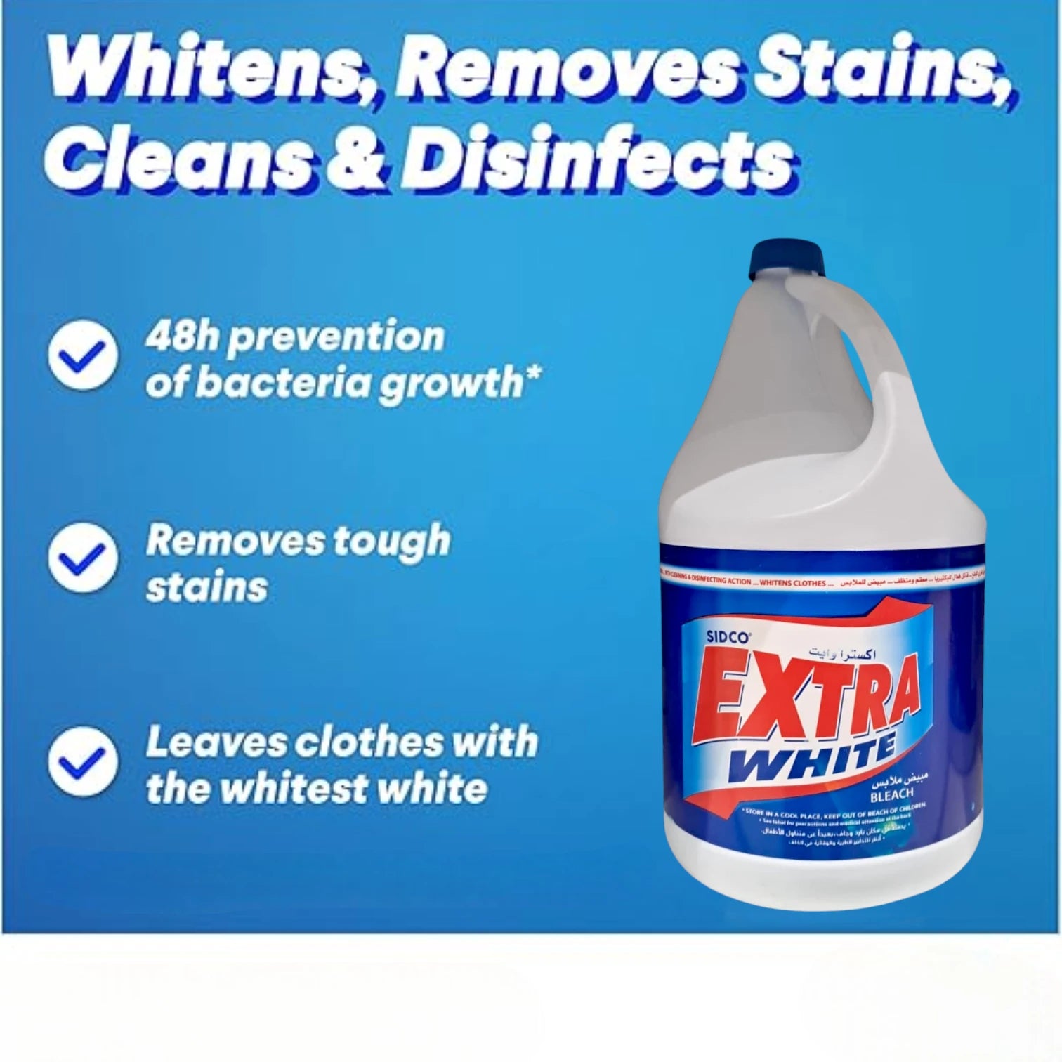EXTRA WHITE Bleach – 3.78L Multi-Purpose Cleaner & Disinfectant – Stain Remover, Deodorizer & Laundry Whitener