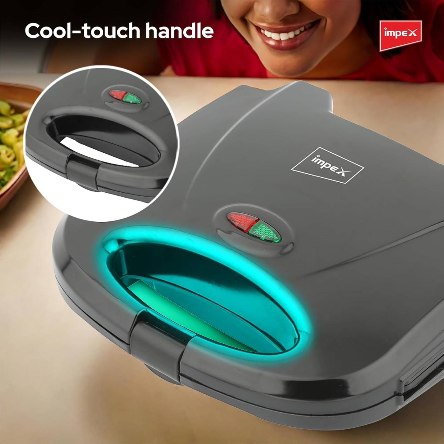 Impex SW 3601 Sandwich Maker | 2-Slice Grill | 750W Powerful Heating | Non-Stick Coated Plates | Indicator Light | Cool Touch Handle | Skid-Resistant Feet | Compact Breakfast Sandwich Toaster - Damoo