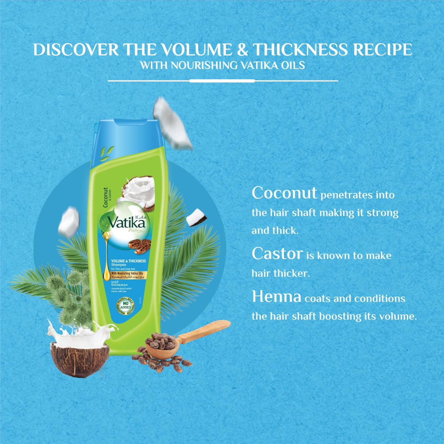 Vatika Naturals Volume & Thickness Conditioner – Strengthening & Volumizing Hair Care with Coconut & Castor Oils for Thin & Limp Hair – 400ml - Damoo