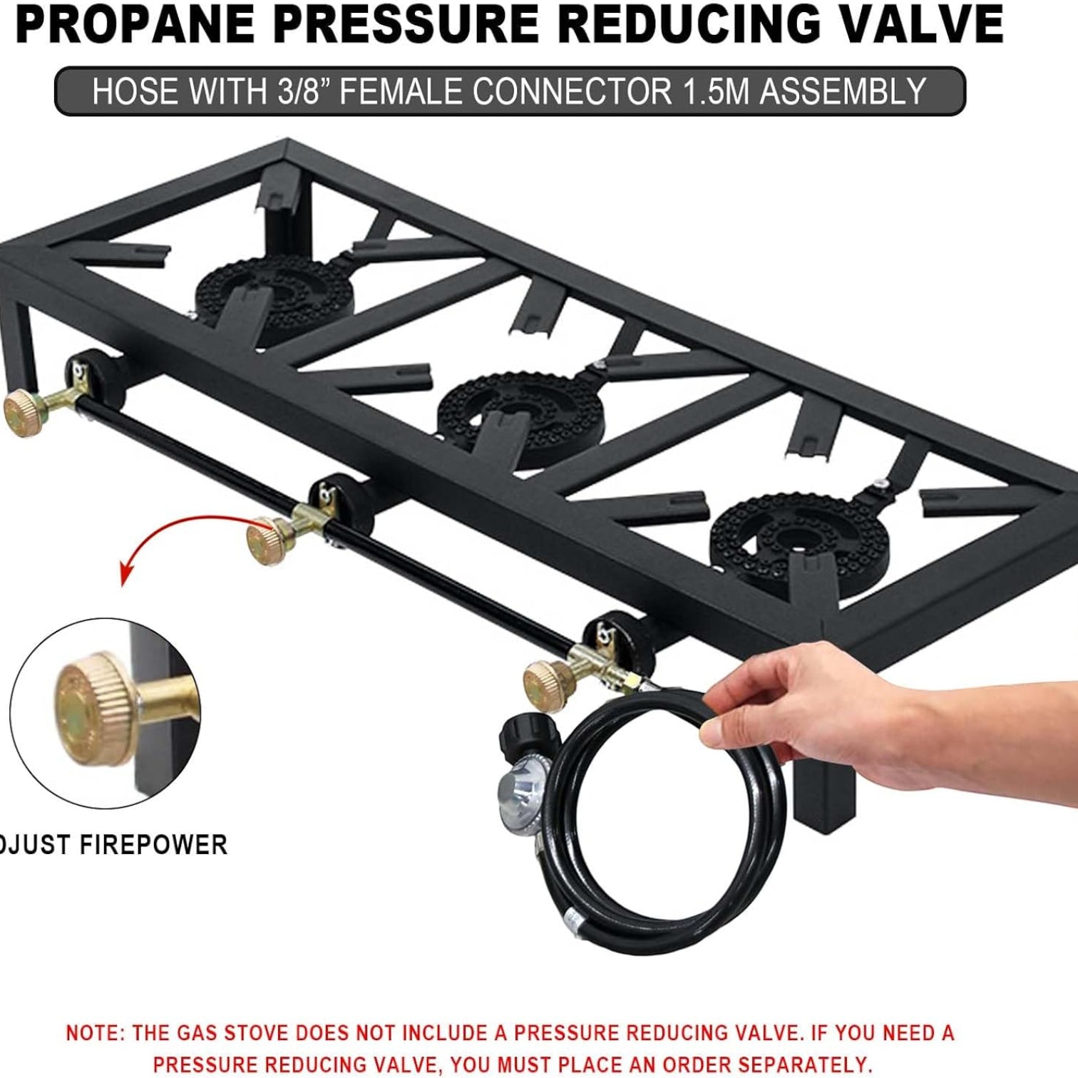 Heavy Duty Propane Gas Burner Stove – 3 Burner Cast Iron Outdoor & Indoor Cooking Range – Portable High Heat LPG Gas Cooker for Patio, Camping, BBQ, Catering, and Large Family Cooking