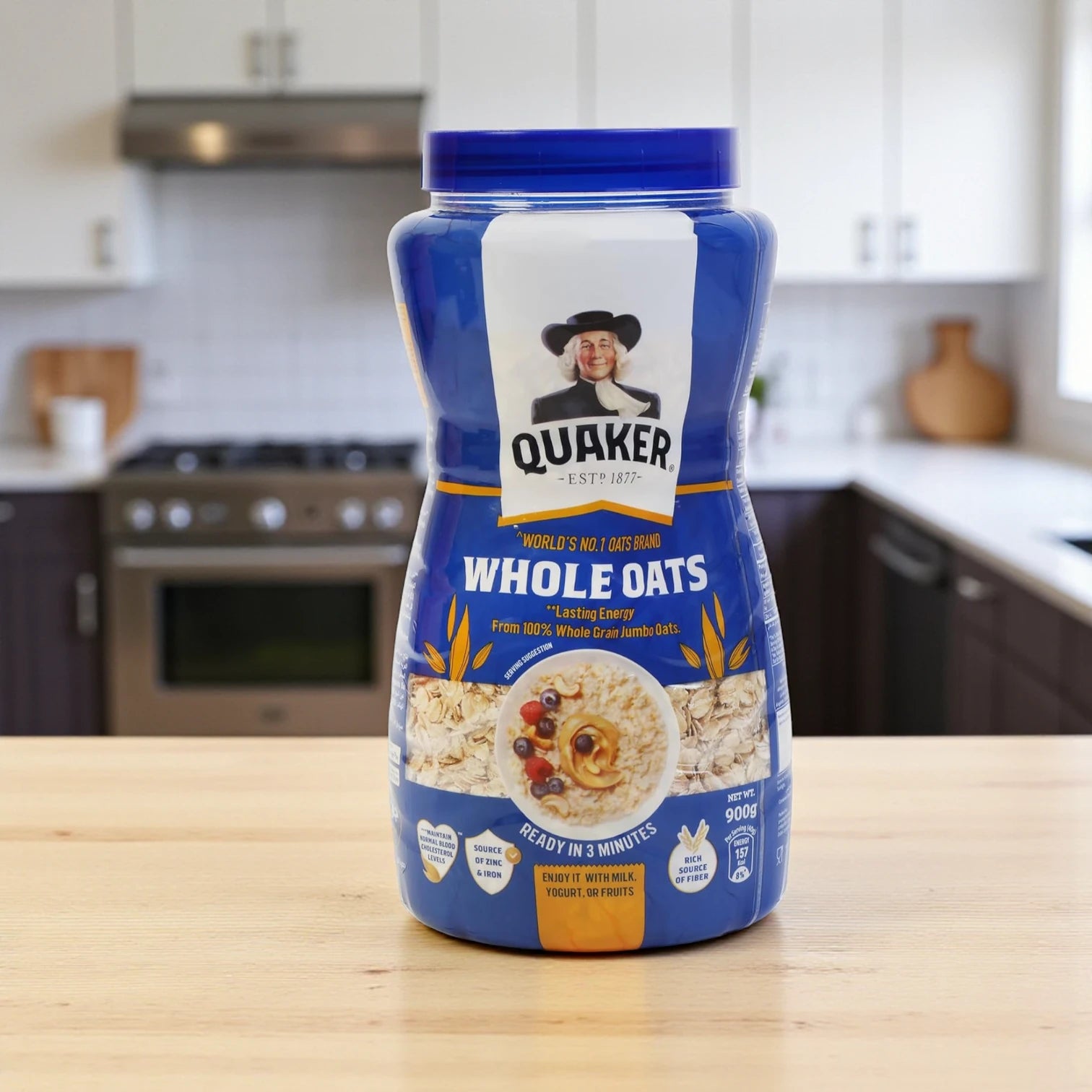 Quaker Whole Oats – 900g PET Jar | 100% Natural Whole Grain Oats | High-Fiber, Heart-Healthy Breakfast Option - Damoo