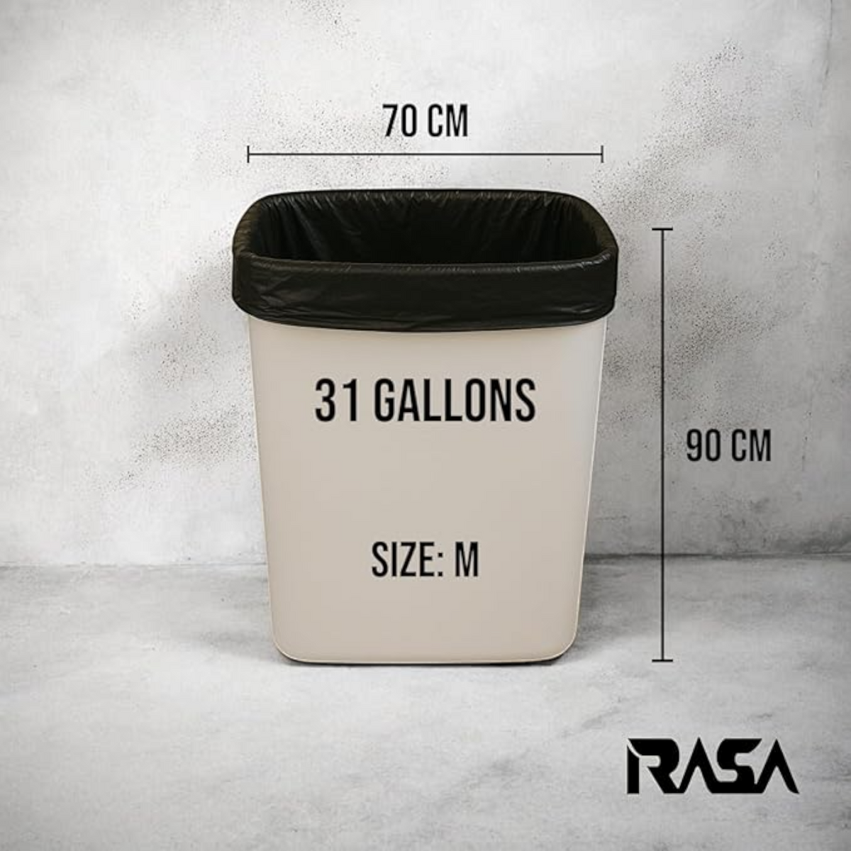 Rasa Medium Garbage Bags 31 Gallons (70 × 90 cm) – Black Tear-Resistant Eco-Friendly Waste Bags, Jasmine Scented, 30 pcs (2 Packs) - Damoo