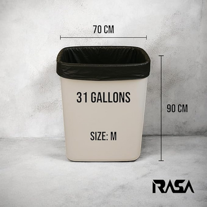 Rasa Medium Garbage Bags 31 Gallons (70 × 90 cm) – Black Tear-Resistant Eco-Friendly Waste Bags, Jasmine Scented, 30 pcs (2 Packs) - Damoo