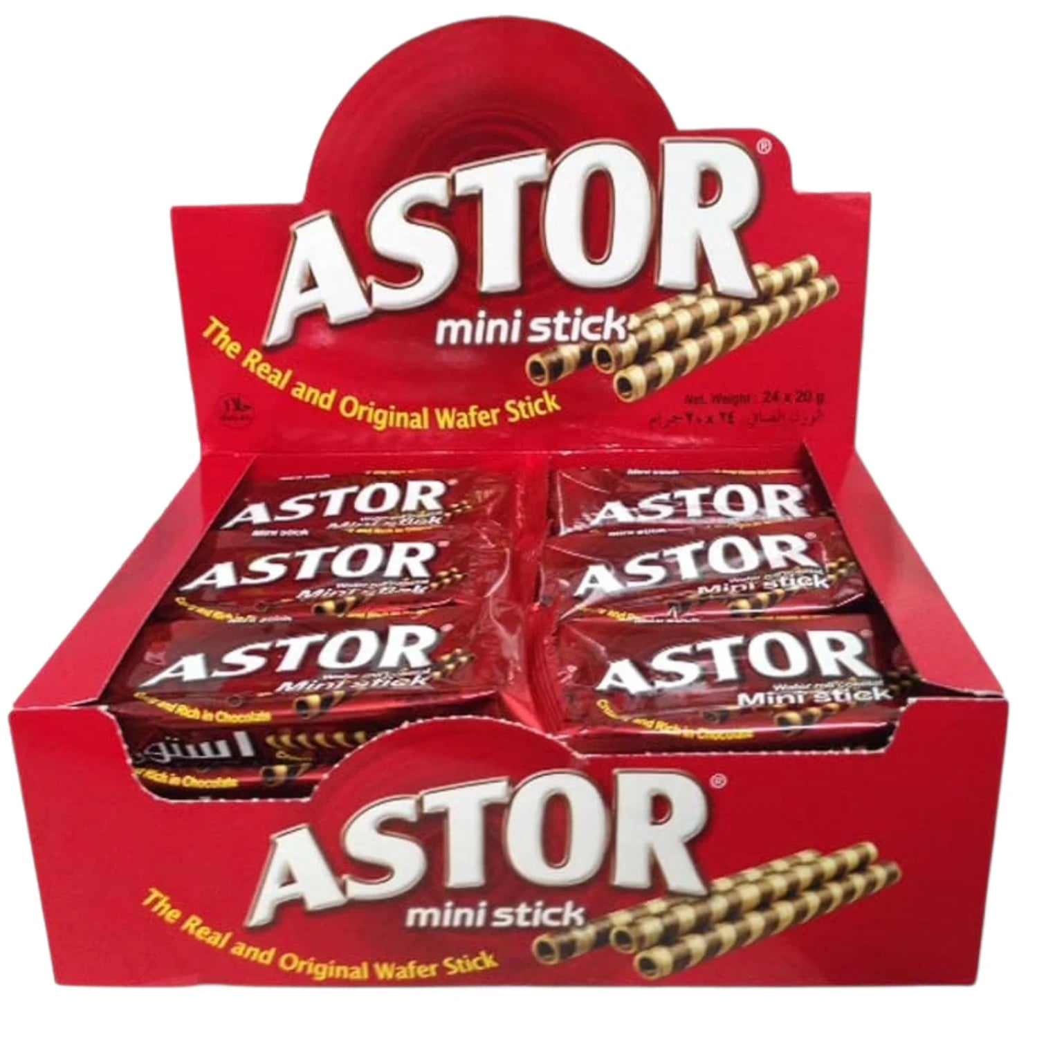 Astor Mini Wafer Sticks – Box of 24 x 20g – Crunchy Chocolate Filled Wafer Rolls – Halal Certified Snack – Perfect for Sharing & On-the-Go Treats – 480g Total - Damoo