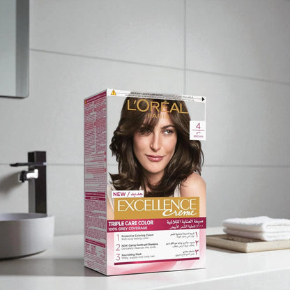 L’Oréal Paris Excellence Crème 4.0 Brown – Permanent Hair Color with Triple Care Protection & 100% Grey Coverage - Damoo