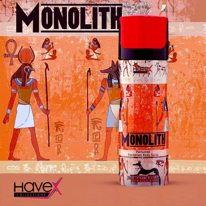 Havex Monolith Perfumed Deodorant Body Spray for Men – Premium Fresh & Masculine Fragrance with Natural Ingredients, Long-Lasting Odor Protection, Egyptian-Inspired Packaging, 200ml Spray Bottle - Damoo
