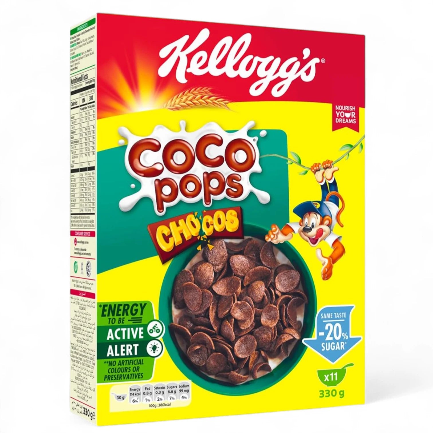 Kellogg’s Coco Pops Jumbo – Chocolate Cereal, 330g | Crunchy Breakfast with 8 Vitamins & Minerals, High in Vitamin D & Calcium, Source of Fibre - Damoo